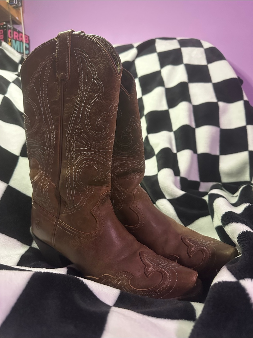 Ariat Brown Suede Western Boots with Embroidered Toe